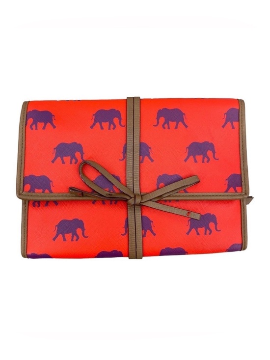 Stella & Dot Handbags - Stella & Dot Orange Elephant Elephant Print Jewelry Travel Case